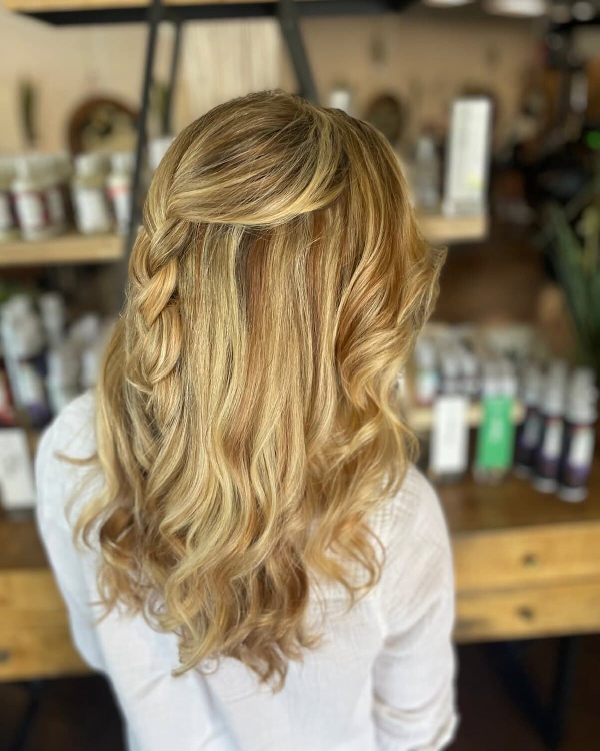Lived-in golden blonde waves styled at Studio Boom